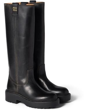 Miu Miu Stivali Leather Boots - Black