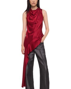 Helmut Lang Silk Draped Sash Top - Red