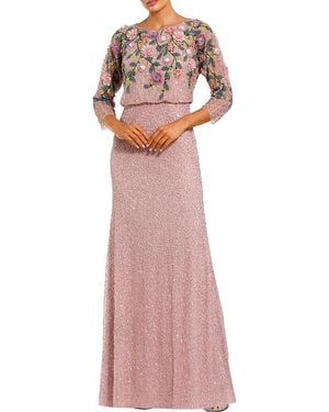 Mac Duggal Floral Embellished Long Sleeve Gown - Pink