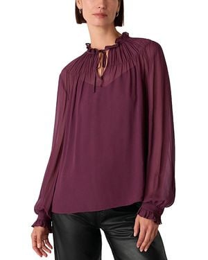 Whistles Tie Neck Sheer Blouse - Purple