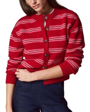Marine Layer Coastal Stripe Merino Wool Crewneck Cardigan - Red