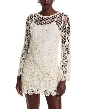 Aqua X Ava Phillippe Crochet Boat Neck Bell Sleeve Dress - Natural