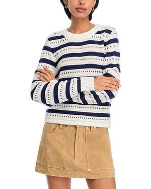 Aqua Stripe Pointelle Crewneck Sweater - Blue