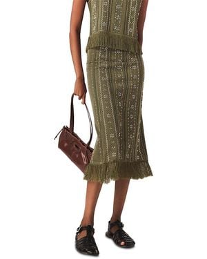 Maje Rhinestone Flowers Knit Skirt - Green