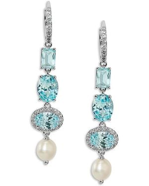 Nadri Maiden Cubic Zirconia & Cultured Freshwater Pearl Linear Earrings - Blue