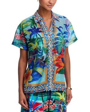 Johnny Was Para Crochet Camp Shirt Swim Cover-Up - Blue