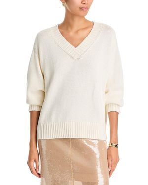 L'Agence Paxton Cotton V-Neck Sweater - White