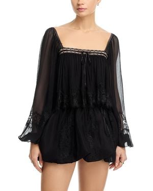LoveShackFancy Ebbie Silk Top - Black