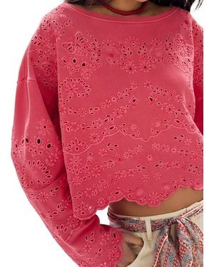 Free People Iris Cotton Eyelet Sweatshirt - Red