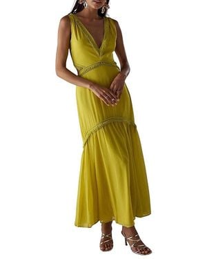 Warehouse Chiffon Fringe Trim Cut Out Maxi Dress - Yellow
