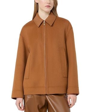 Max Mara Mstsfere Wool Blend Leather Trim Jacket - Brown