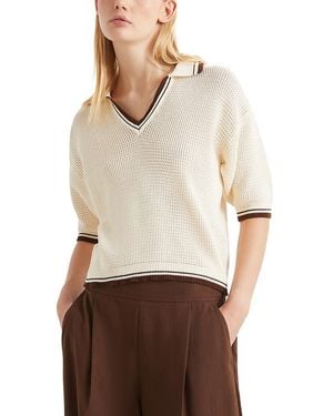 Marella Half Sleeve Spread Collar Sweater - White