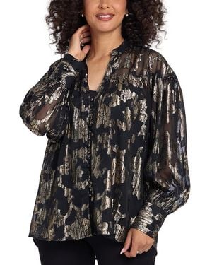 NYDJ Anika Metallic Jacquard Blouse - Black
