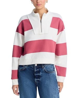 Vintage Havana Striped French Terry Half Zip Sweatshirt - Red