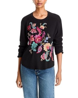 Johnny Was Cotton Waffle Knit Embroidered Top - Blue