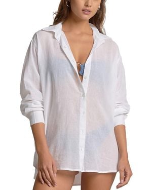 Elan Graphic Button Down Swim Cover Up Shirt - White