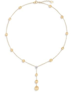 Marco Bicego 18K & Africa Diamond Cluster & Textured Bead Lariat Necklace, 16.5-18 - White