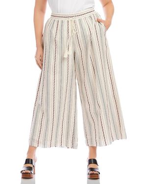 Karen Kane Plus Size Embroidered Cropped Drawstring Pants - Natural
