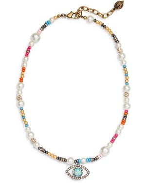 Kurt Geiger Boho Evil Eye Mixed Bead Pendant Necklace, 16-18 - White