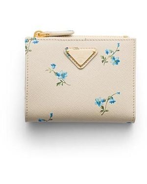 Prada Small Printed Saffiano Leather Wallet - White