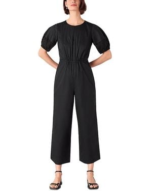 Whistles Broderie Poplin Jumpsuit - Black