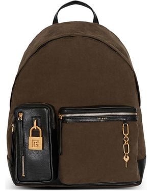 Balmain Pulse Calfskin And Nylon Backpack - Brown