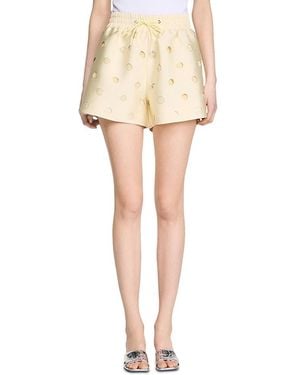 Sandro Rhinestone Shorts With Lace - Natural