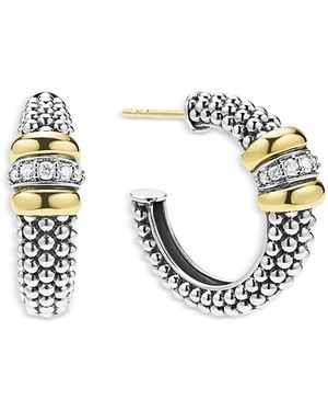 Lagos 18K & Sterling Signature Caviar Diamond Beaded Hoop Earrings - Metallic