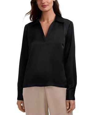 Foxcroft Talia Long Sleeve Polo Top - Black