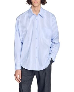 Sandro Flared Fit Stripe Cotton Shirt - Blue
