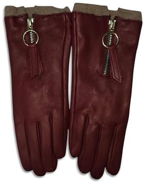 Bloomingdale's Labonia Zip Leather Gloves - Red