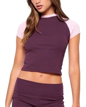 Edikted Anlie Contrast Raglan T Shirt - Purple