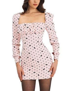 Miss Circle Perla Ruched Bust Velvet-Embossed Bow Mini Dress - Pink