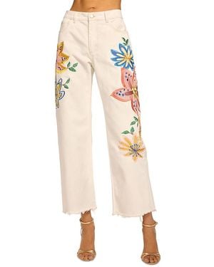 Ramy Brook Amber Embroidered High Rise Ankle Jeans - White