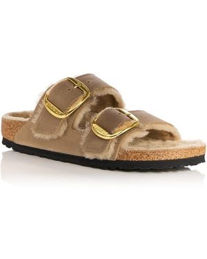 Birkenstock Big Buckle Arizona Shearling Slide Sandals - Brown