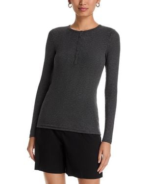 ATM Heathered Modal Rib Long Sleeve Henley Top - Black