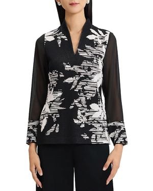 Ming Wang Mixed-Media Floral Jacquard Knit Tunic - Black