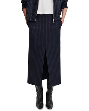 Rag & Bone Bessie Wool Blend Pinstriped Midi Skirt - Blue