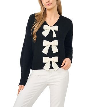 Cece Bow Trim V Neck Sweater - Blue