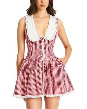 Miss Circle Nala Gingham Eyelet Lace Trim Peterpan Collar Mini Dress - Pink