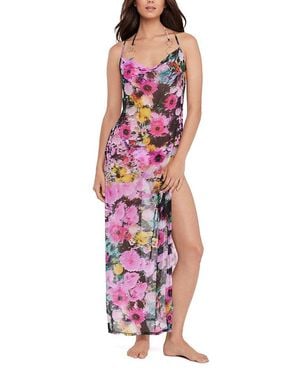 Steve Madden Mesh Cowl Neck Maxi Dress With High Slits Cover Up - Pink