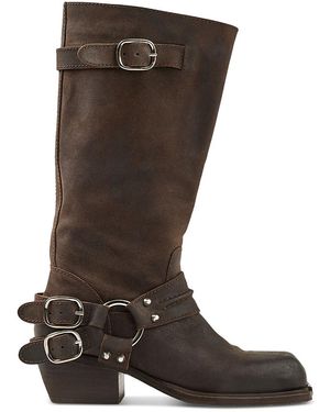 Sandro Tall Leather Biker Boots - Brown