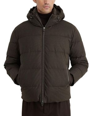 Reiss Fergus Wool Hooded Flannel Puffer Jacket - Black