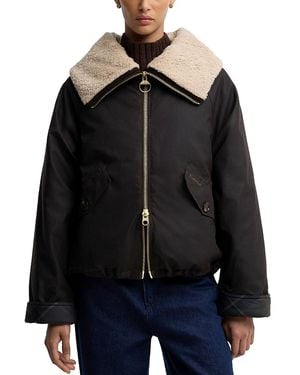 Barbour Mary Faux Fur Collar Waxed Cotton Jacket - Black