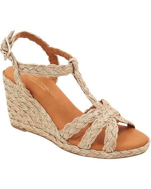 Andre Assous Madina Strappy Raffia Woven Espadrille Wedge Sandals - Brown