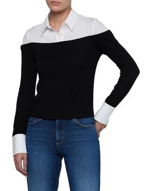 L'Agence Mathilde Mixed Media Top - Black