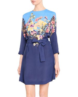 Etro Placed Floral Tie Waist Mini Dress - Blue