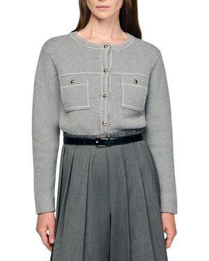 Sandro Castellane Contrast Stitch Cardigan - Gray