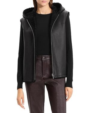 Theory Hooded Shearling Vest - Black