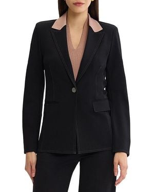 Misook Tailored Luxestretch Contrast Stitch Blazer - Black